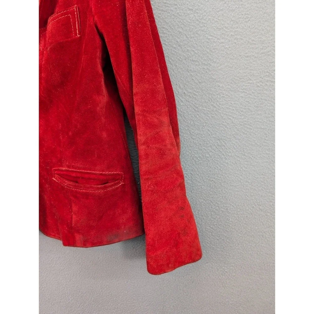 Vtg Dorby Casuals Blazer Jacket Womens 13/14 Red Suede One Button Western Grunge